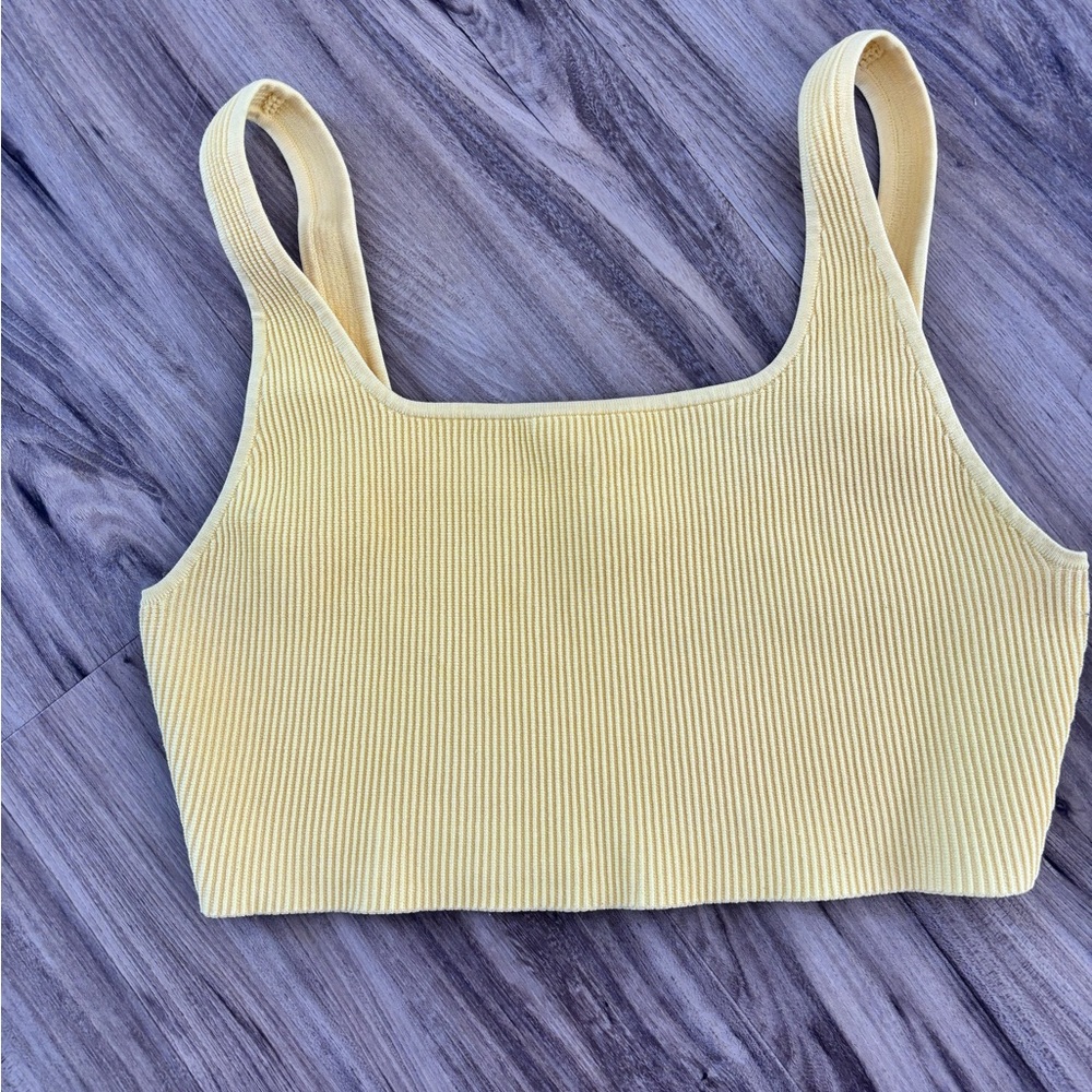 Babaton Yellow Ribbed Crop Tank Top